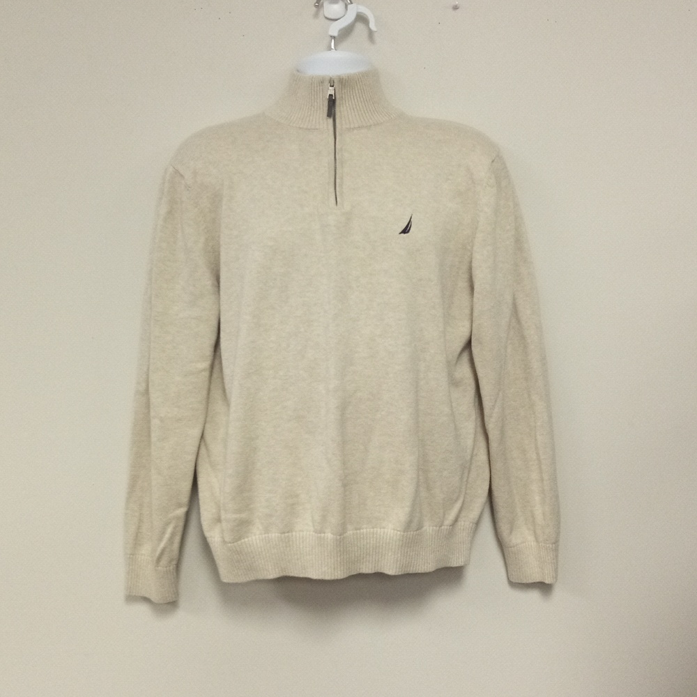 Nautica Men's Cream Sweater Quarter Zipper size Large